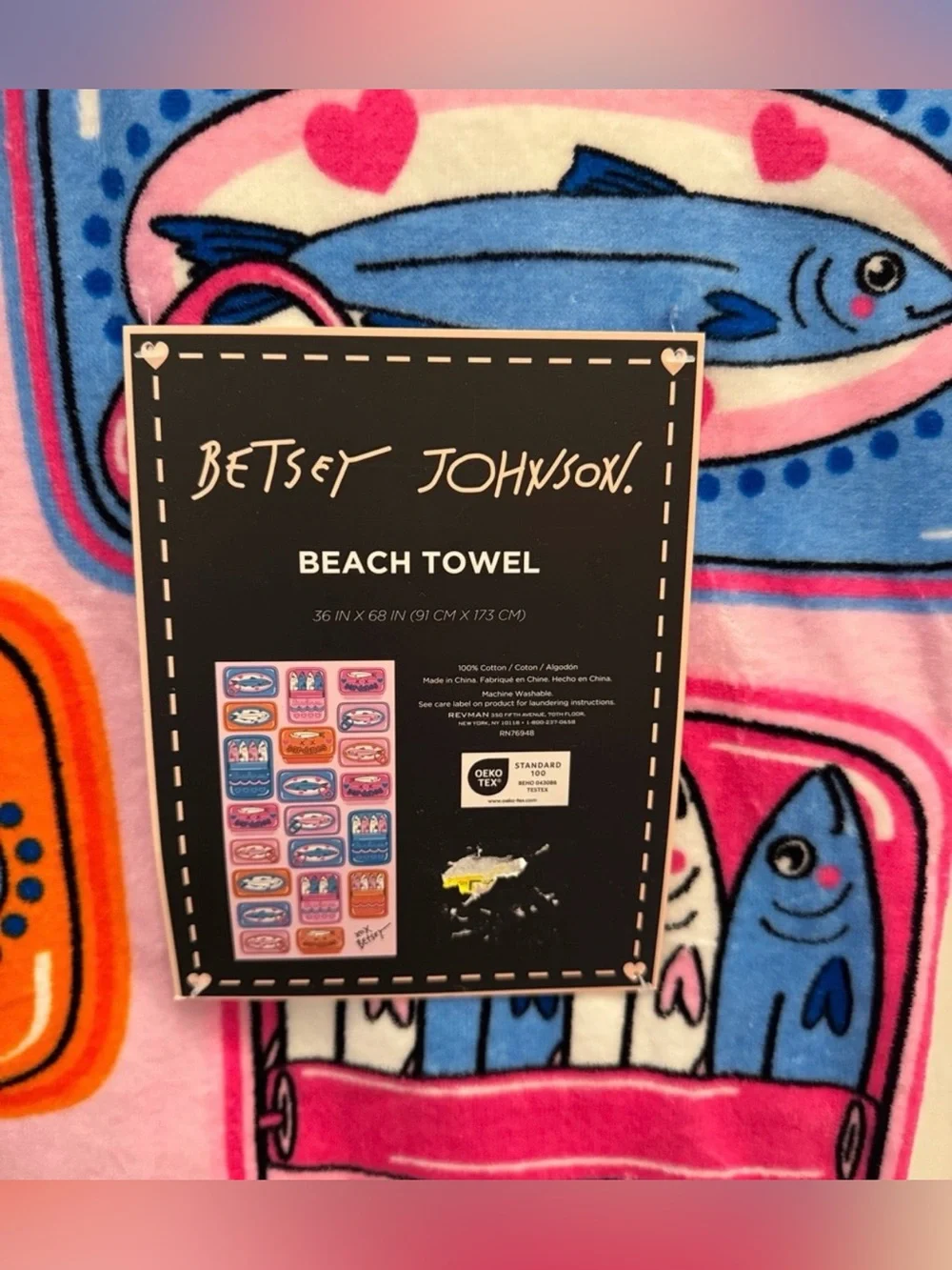 Betsey Johnson sardines fish beach towel 36
